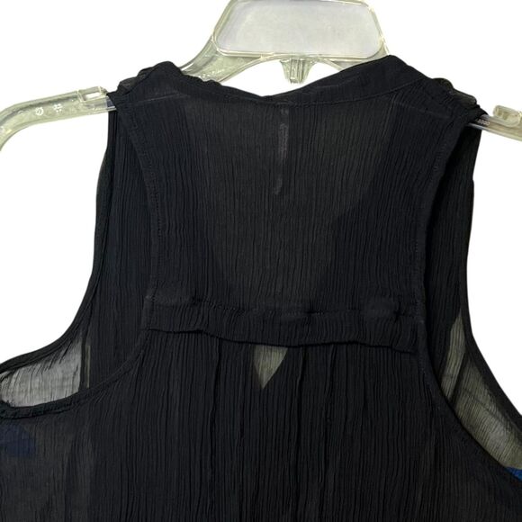 Free People Blouse Womens Medium Black Ruffle Button Front Sleeveless Boho Gauze - Picture 10 of 13